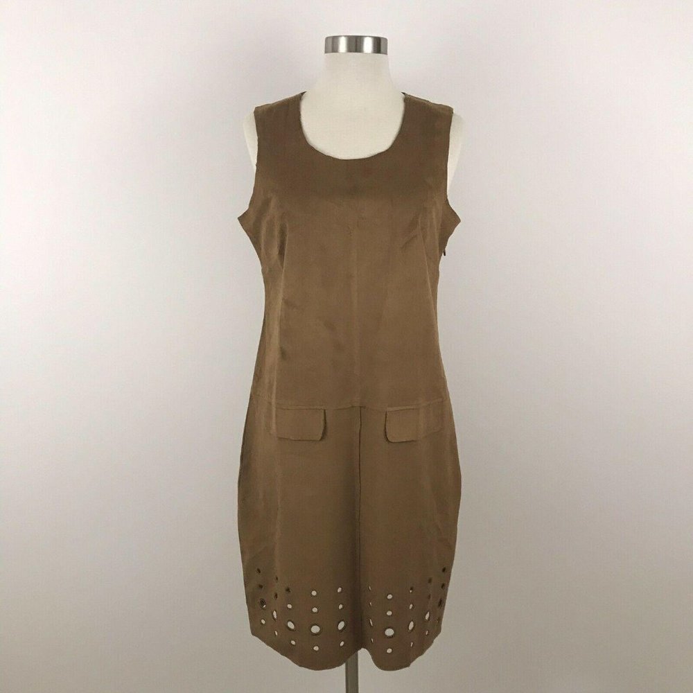 Yest Womens Dress Size 6 Cognac Brown Suede‎ Sleeveless Laser Cut Hem NWT